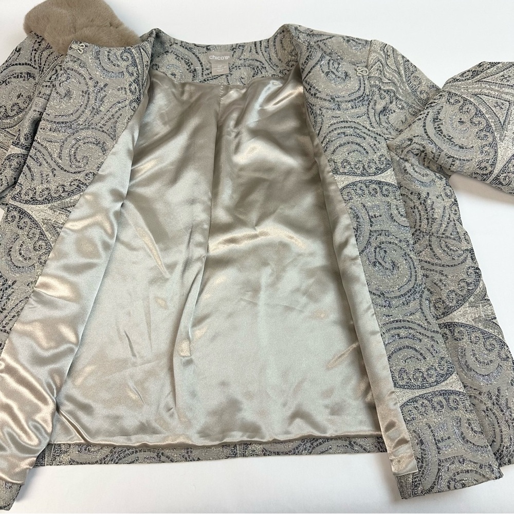 Chico's Metallic Brocade Jacket w/ Faux Fur Removable Cuffs - Picture 9 of 16